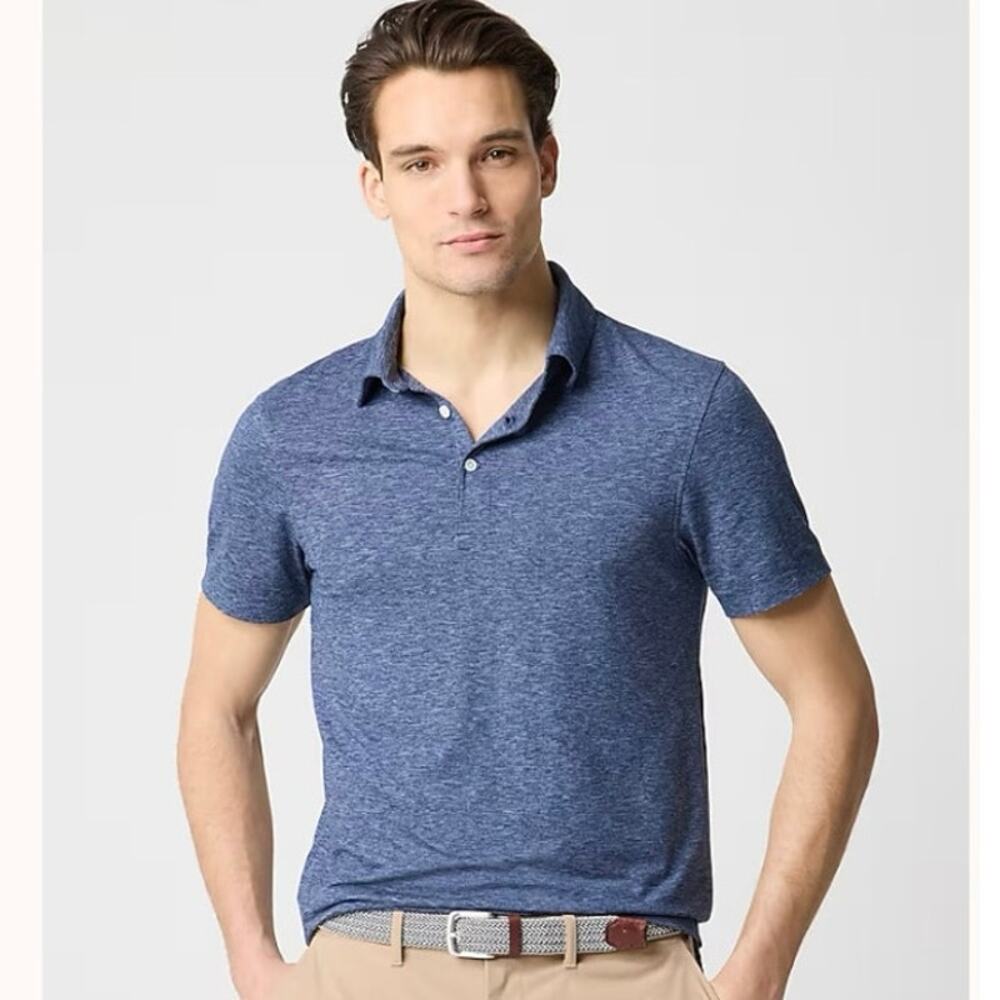 J. Crew‎ Factory Mens Performance Polo Shirt Heather Union Blue Small BW546
